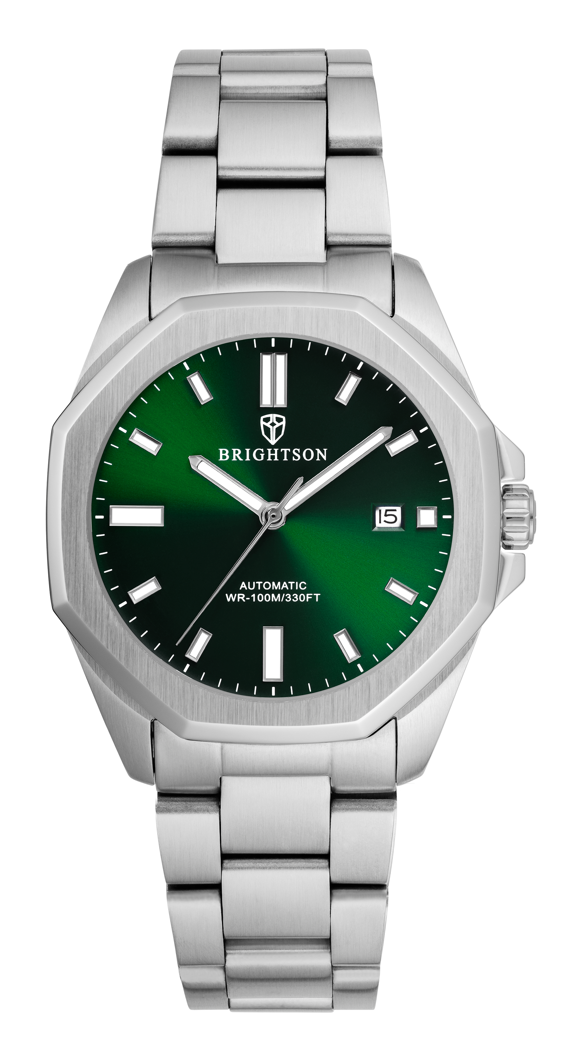 Zilver horloge met groene wijzerplaat