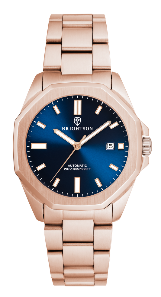 Rosé Goud horloge met blauwe wijzerplaat