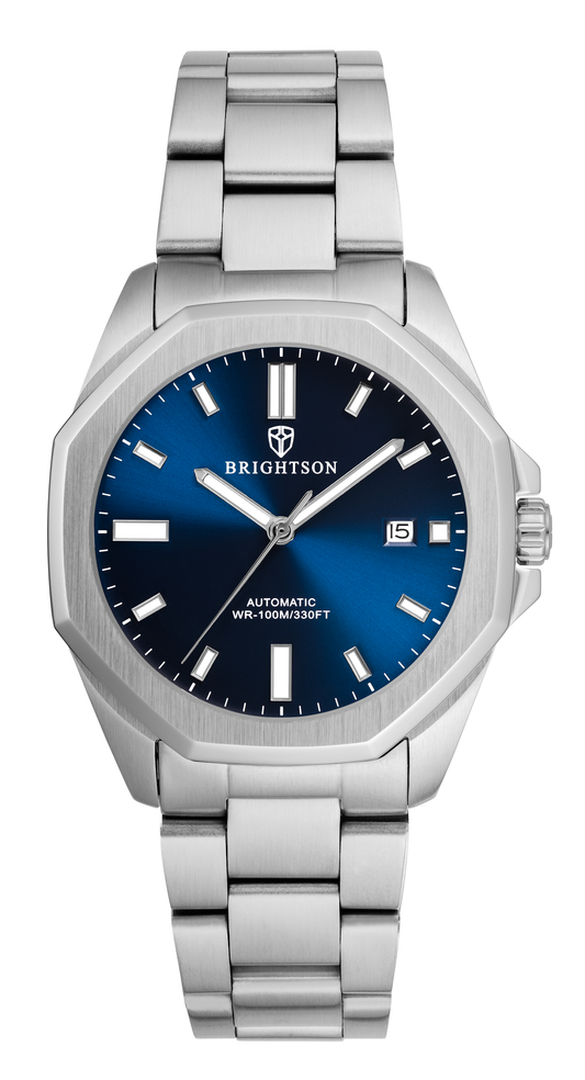 Zilver horloge met blauwe wijzerplaat