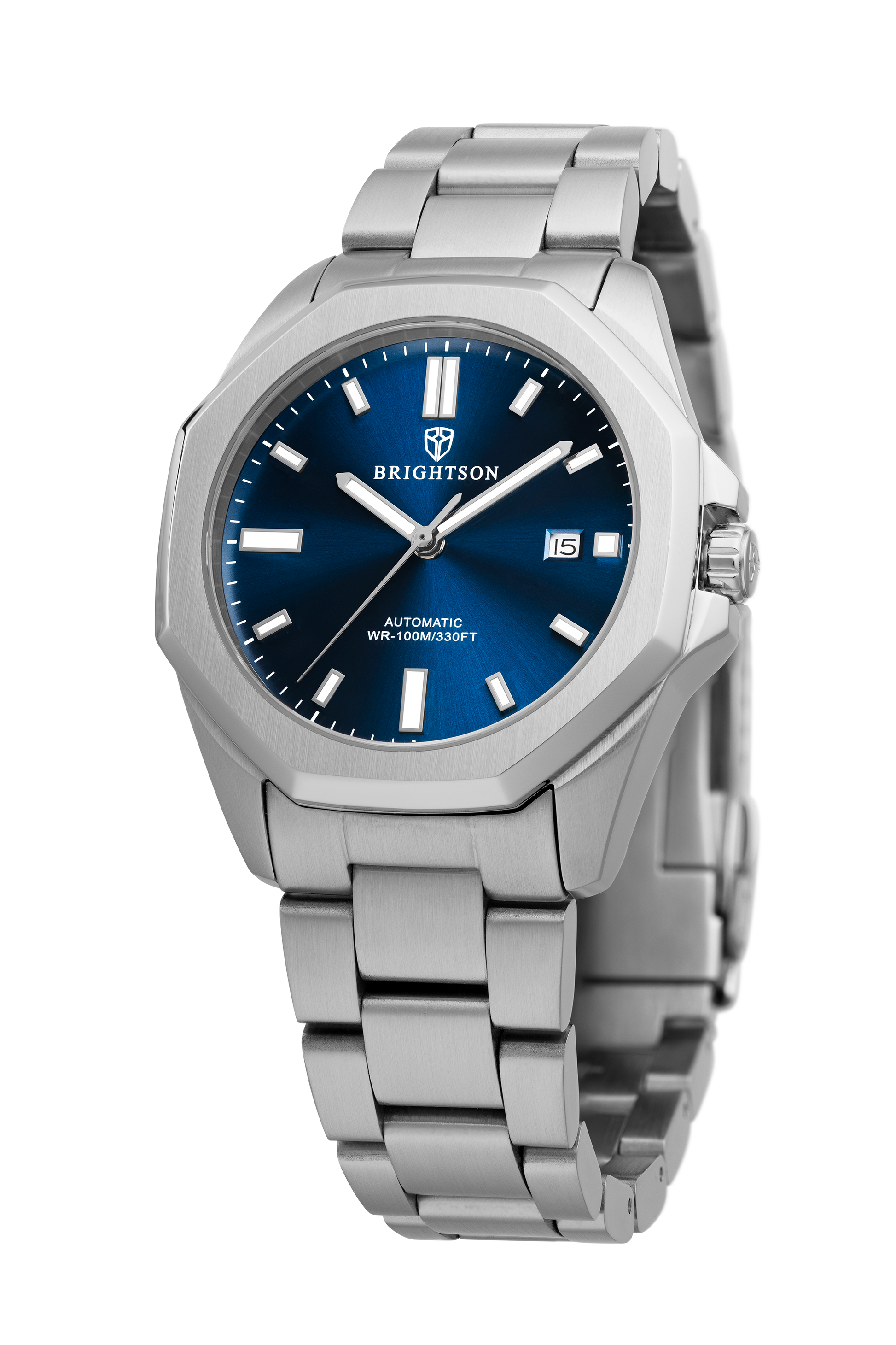 Zilver horloge met blauwe wijzerplaat
