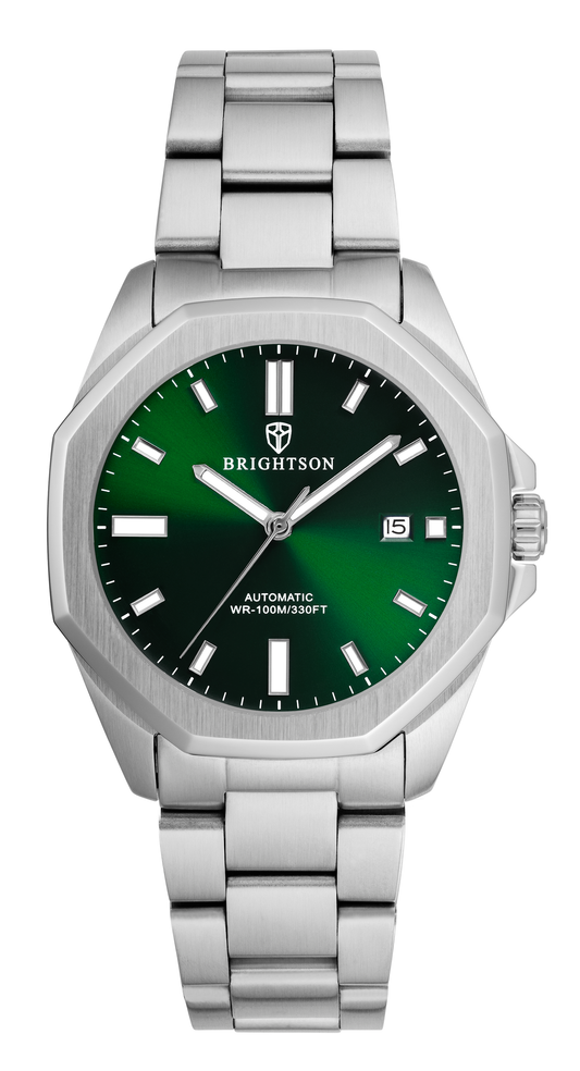 Zilver horloge met groene wijzerplaat