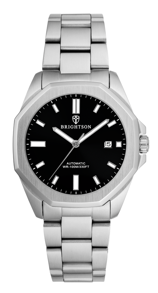 Zilver horloge met zwarte wijzerplaat